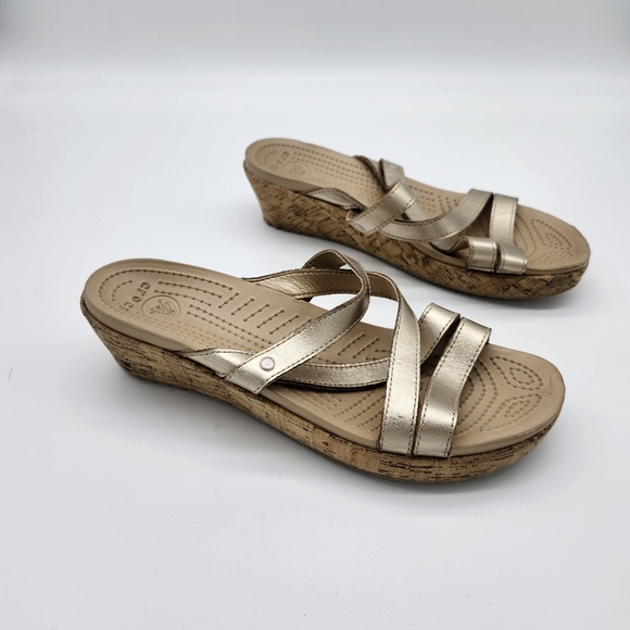 Cork wedge Crocs,  gold, size 9, A-Leigh - Picture 3 of 5